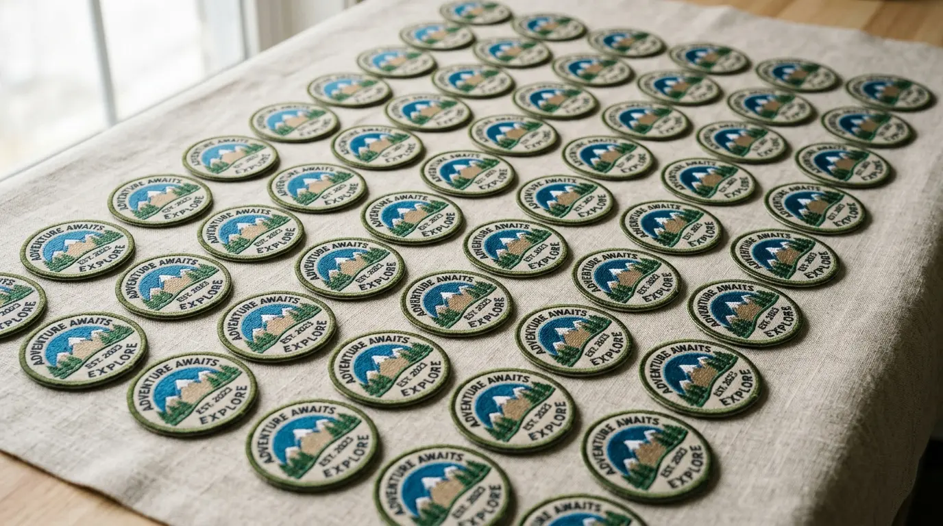 A tidy grid of finished identical patches ready to ship
