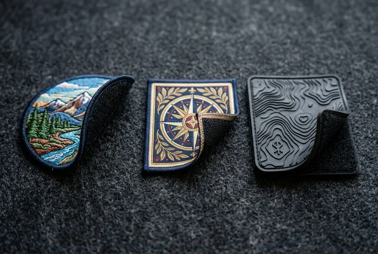 Embroidered, woven and PVC patches with hook backing