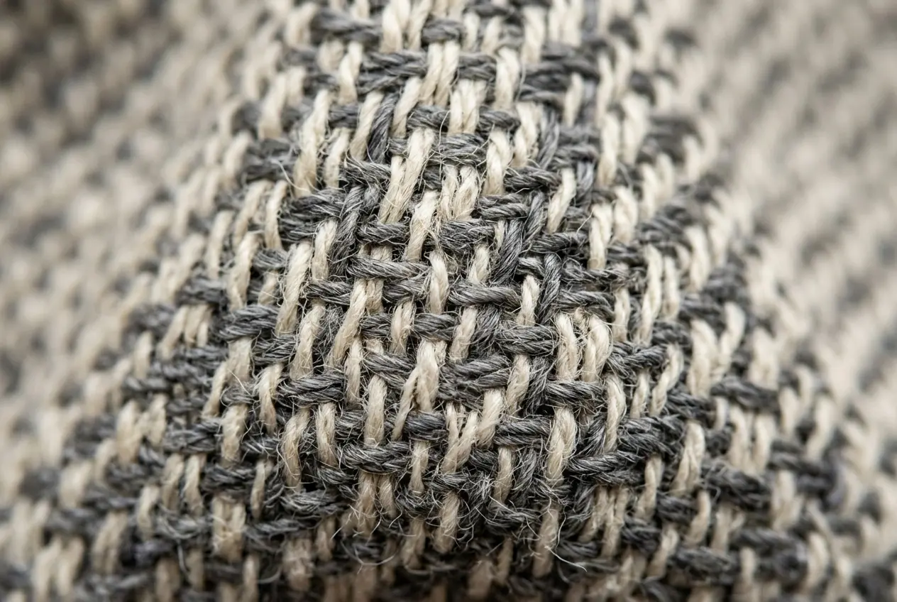 Extreme close up of a loom-woven surface with visible fine threads