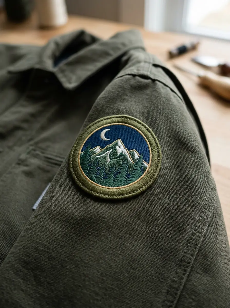 A patch edge sewn with matching thread so stitches barely show